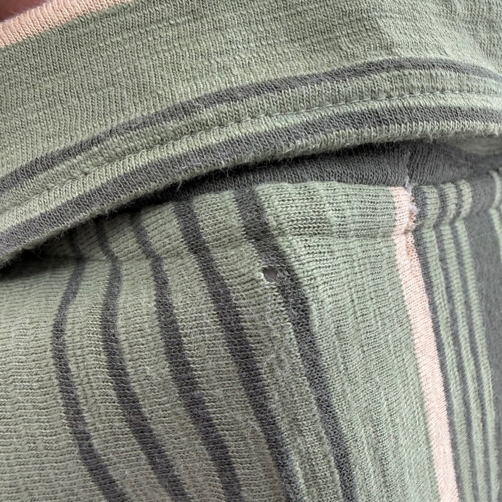 FREE PEOPLE BEACH Breaker Medium Top Green Striped V-Neck High Low Boho Vacation - Picture 12 of 16